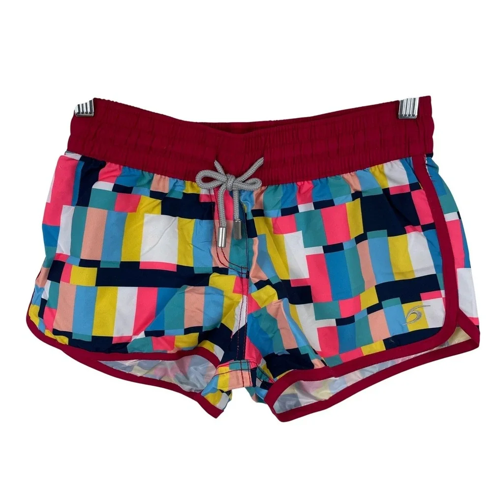 SurfCuz Womens Board Shorts Multi Color Geometric Block Swim Shorts‎ Size 28 NEW